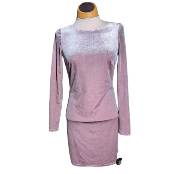 Vtg Y2K Jump Apparel Pink Velvet Metallic Swirl Open Back Bodycon Mini Dress S - Picture 2 of 6